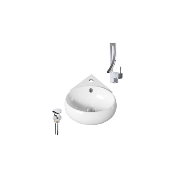 DROP Bath And Kitchen 13.7'' White Ceramic Oval Wall Mount Bathroom